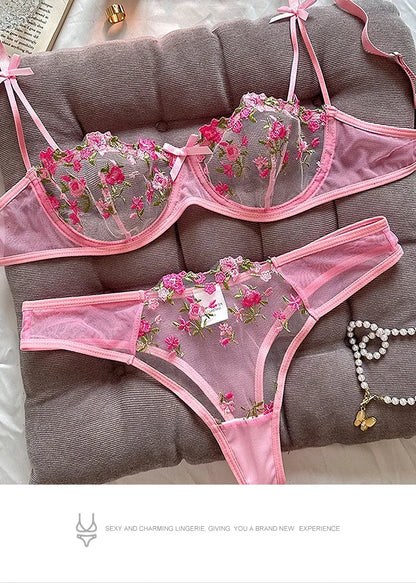 New Sexy Lace Floral Lingerie Set Women's Underwear Transparent Bra Party Sets Lace Lingerie Bra Set Underwear Set S-XL Size
