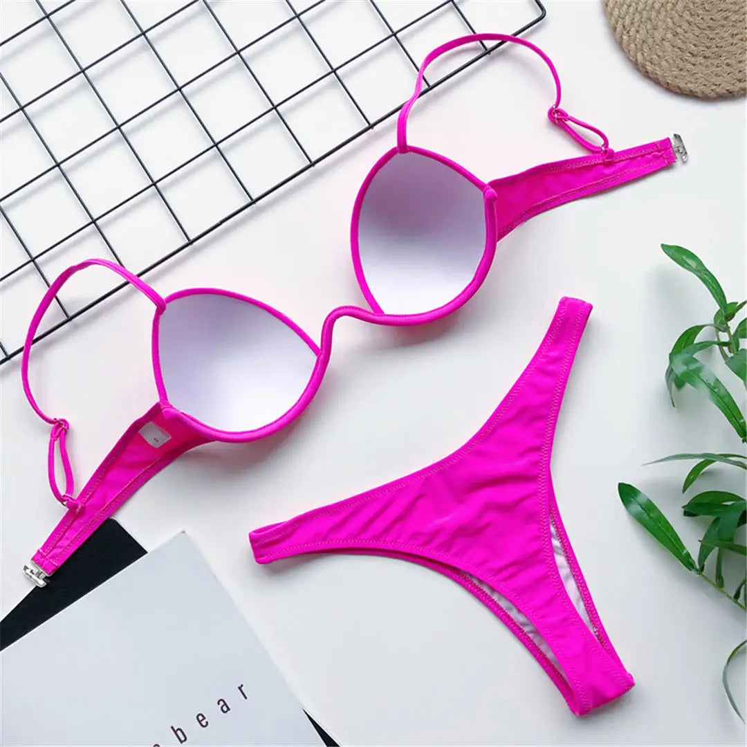 New Sexy V-bar Underwired Bra Push Up Bikini Women Swimwear Female Swimsuit Two-pieces Set V wire Bather Bathing Suit Swim V1732