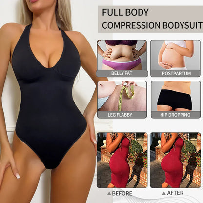 Sexy Thong Bodysuit Tummy Control Women Shapewear Halter Neck Flat Belly Body Shaper Slimming Flat Belly Underwear Open Crotch