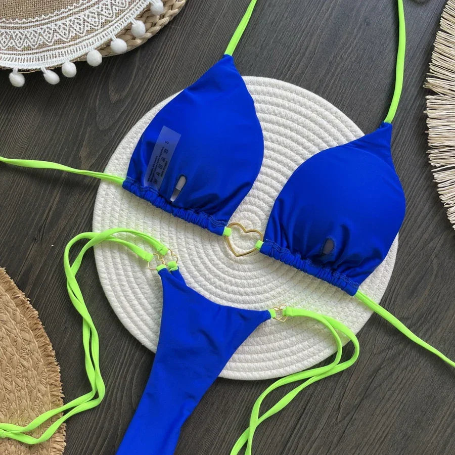 Para Praia 6 Colors Solid Brazilian Bikini Micro Swimwear T-back Swimsuit Women Sexy Biquini 2025 Thong Bikini Set Bathing Suit