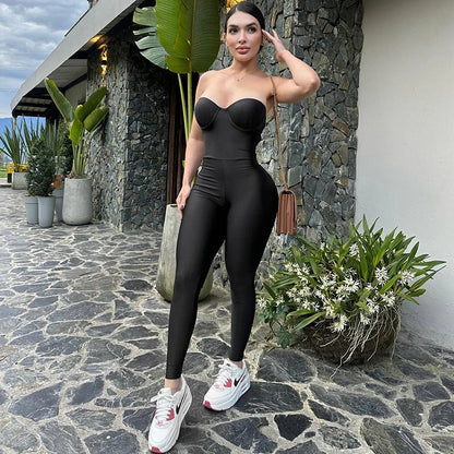 CUTENOVA Autumn And Winter New Women'S Solid Color Strapless Slim Sexy Big Backless Sleeveless Pencil Jumpsuit Elegant Lady