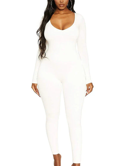 Spring and Summer New Women's Jumpsuit Long Sleeve Solid Color Skinny Jumpsuit Fashion Sports Fitness Jumpsuit Pullover