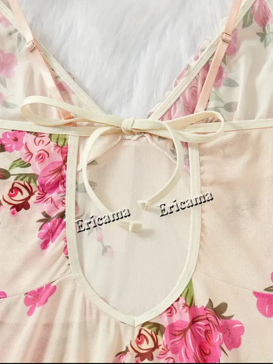 Women's Underwear Sexy Bra And Panties Sets Lace Ruffle Trim Lingerie Set Deep V Slip Dress Thong Women's Sexy Lingerie