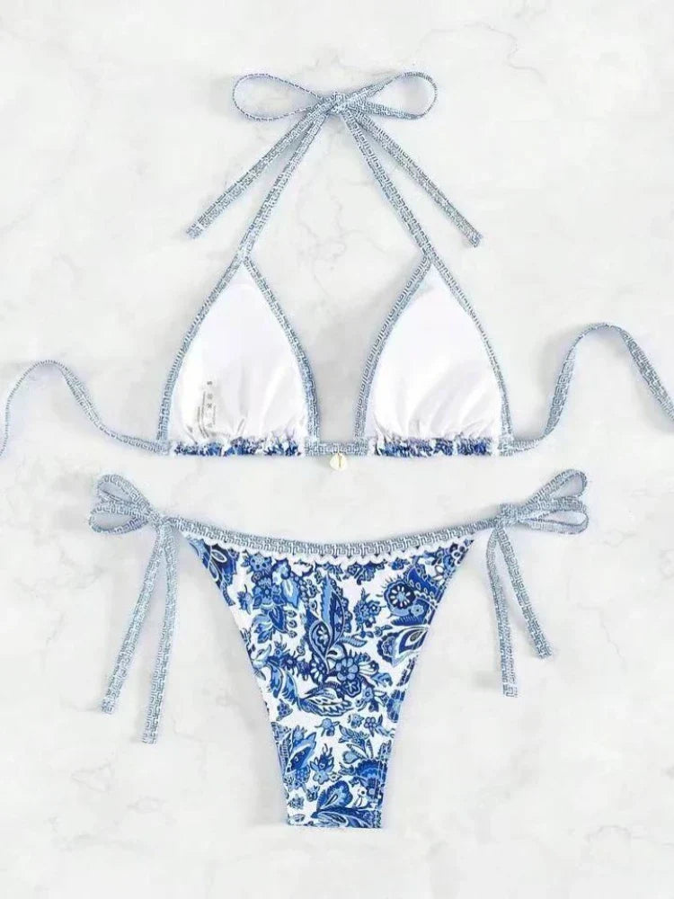 2025 Halter String Triangle Two Piece Bikini Women Swimwear Female Swimsuit Bathers Bathing Swimming Suit Beachwear Summer