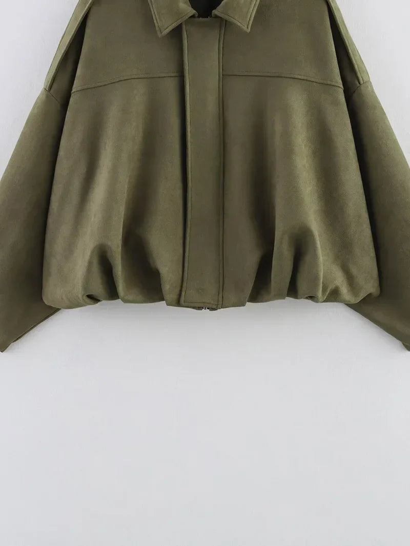 Women's Bomber Jackets Coats Fashion Turn-down Collar Long Sleeve Loose Coats Vintage Female Outerwear Chic Tops