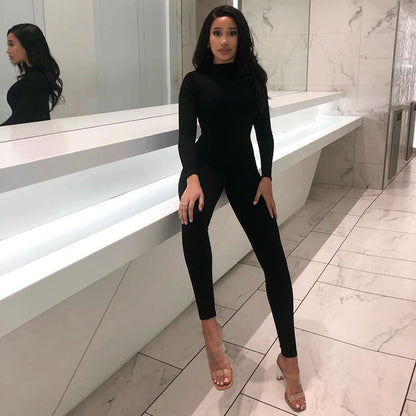 2025 Fall Women Sexy Jumpsuit Streetwear Long Sleeve Bodycon Solid Sport Fitness Jumpsuits Romper Overalls For Women Body suit