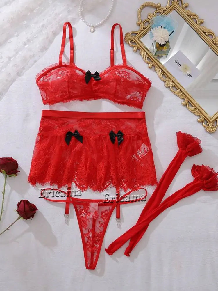 Sexy Lingerie Set Erotic Underwear Set Transparent Porno Lace Sexy Bra And Panty Garter Set Costumes Sexy Hot Erotic Bra Set