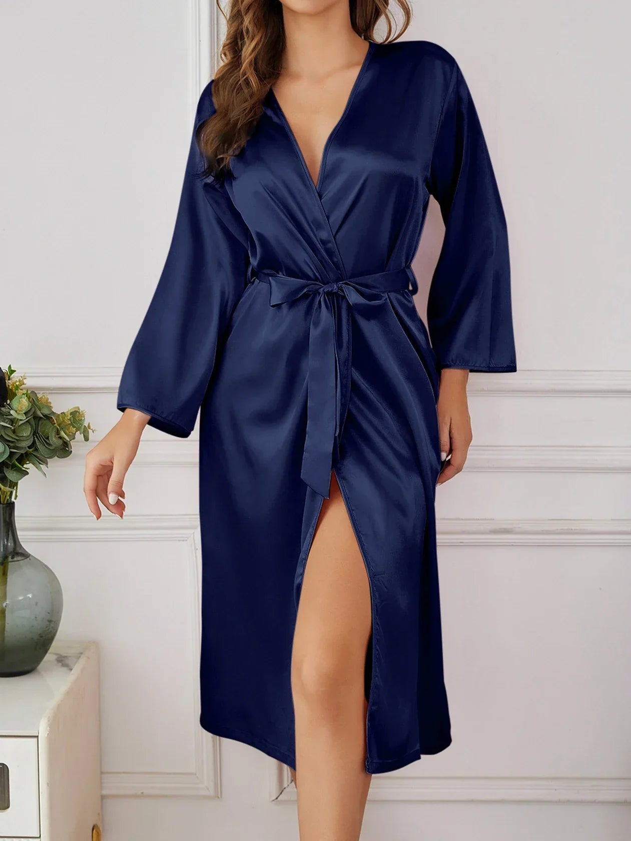 Solid Color Thin Long Sleeve Nightgown Women Summer Homewear Outerwear Draping Soft Casual Loungewear Multi Color Options