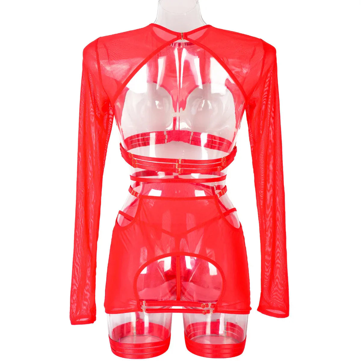 Diccvicc Long Sleeve Lingerie Sexy Sheer Mesh Porn Top Crotchless Skirt Naked Bandage Women Underwear Uncensored Erotic Costume
