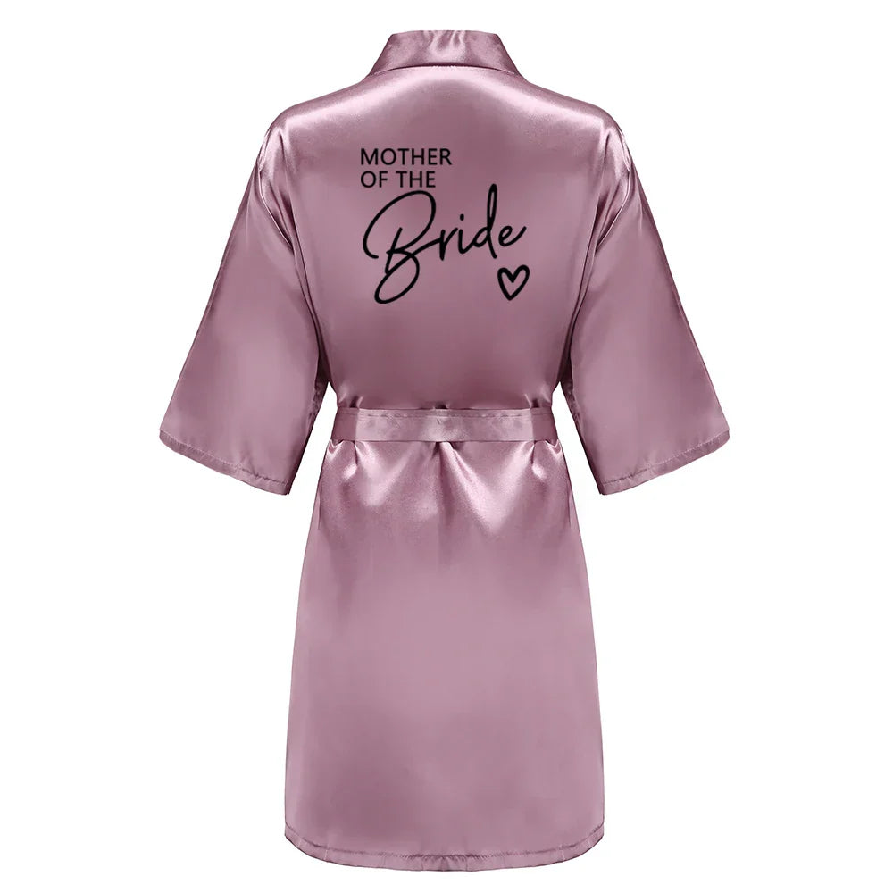 Wedding Party Team Bride Robe With Black Letters Kimono Satin Pajamas Bridesmaid Bathrobe SP003