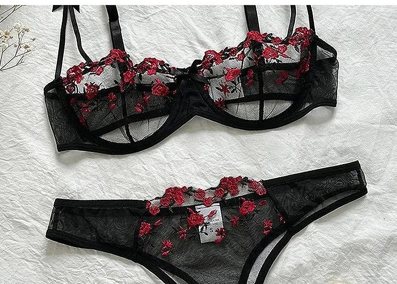 New Sexy Lace Floral Lingerie Set Women's Underwear Transparent Bra Party Sets Lace Lingerie Bra Set Underwear Set S-XL Size