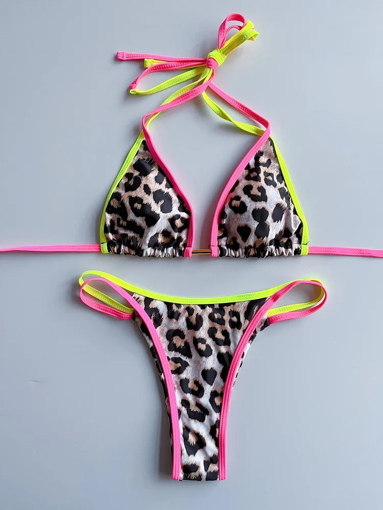 RUOTONGSEPT 2023 Sexy Spliced Swimsuit Women Swimwear Tiger Stripe Print Micro Bikini Set Brazilian Biquinis Beach Bathing Suit