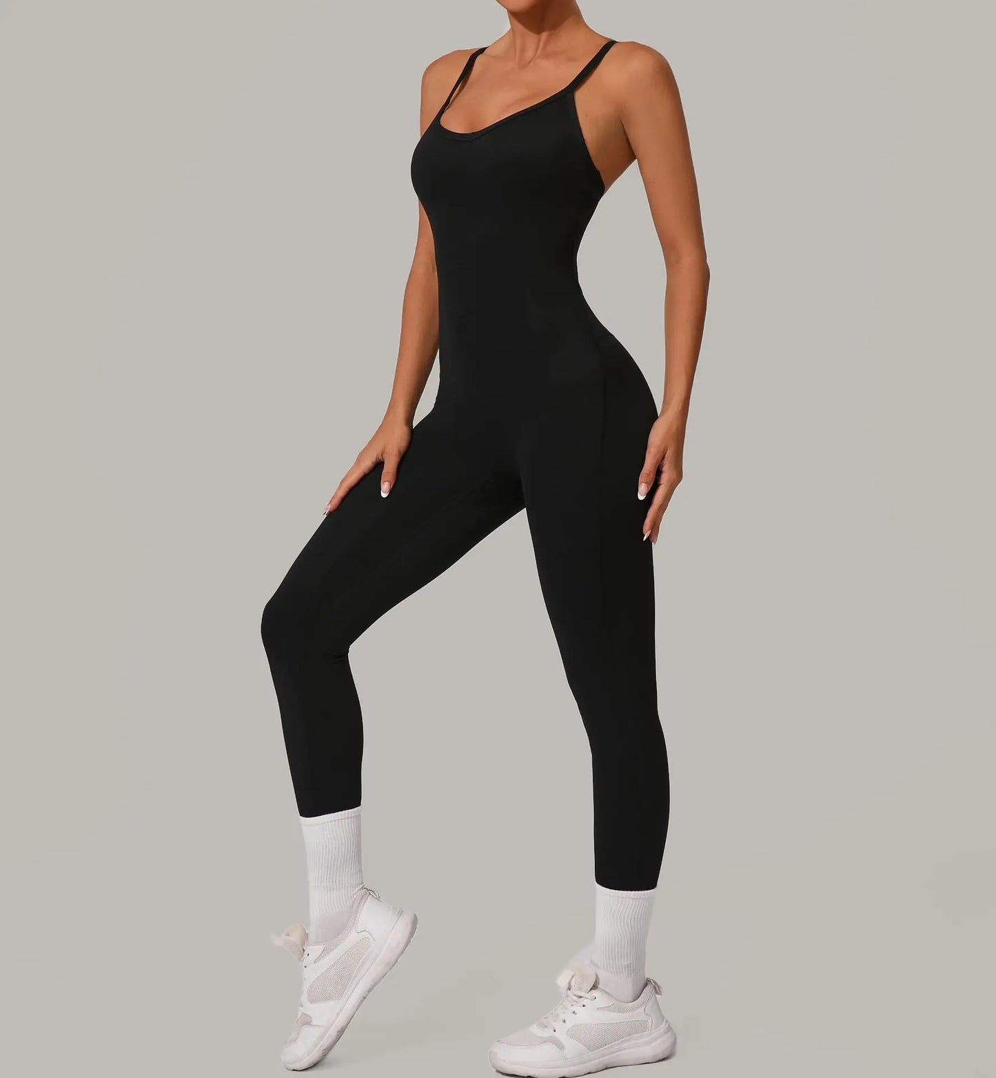 Sexy Hollow Cross Backless Sporty Tight Jumpsuit Woman Sportswear Summer One Pieces Outfit Gym Fitness Overalls Yoga Jump Suit
