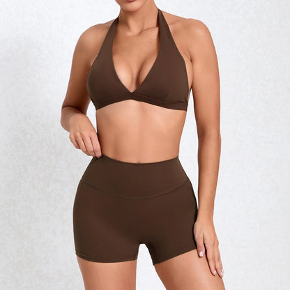 Wholesale Sportswear Woman Gym Set 2025 Sport Bra Shorts Outfit Yoga Clothes Fitness Clothing Kit Push Up Workout Activewear Red