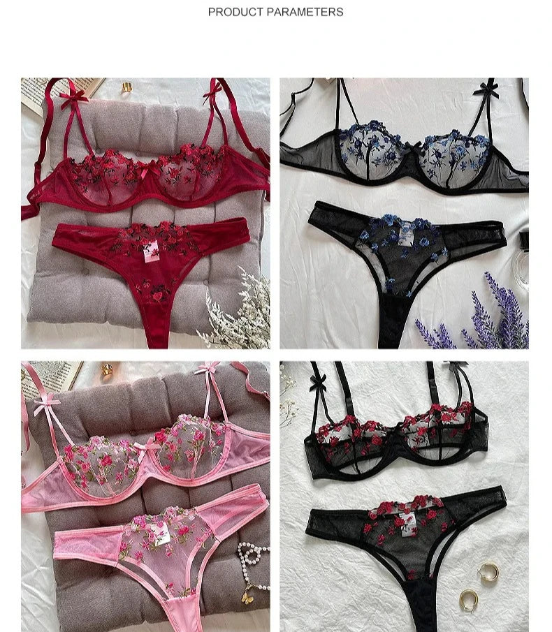 New Sexy Lace Floral Lingerie Set Women's Underwear Transparent Bra Party Sets Lace Lingerie Bra Set Underwear Set S-XL Size