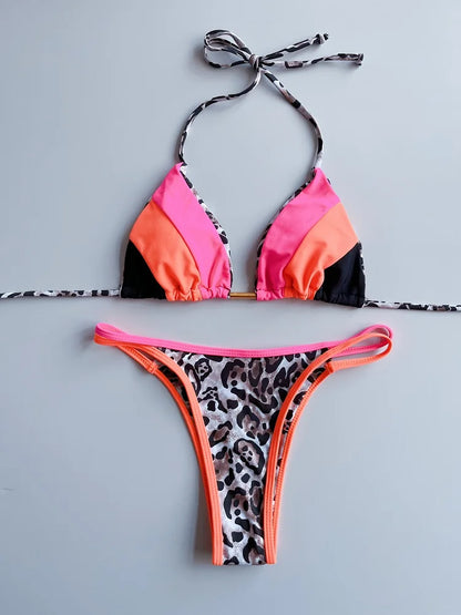 RUOTONGSEPT 2023 Sexy Spliced Swimsuit Women Swimwear Tiger Stripe Print Micro Bikini Set Brazilian Biquinis Beach Bathing Suit