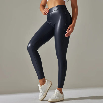 PU Leather Leggings Women Sexy Scrunch Butt Leggings Girls Faux Leather Pants High Waist Push Up Casual Leggings 6 Color