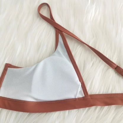 Contrast Vne Open Ba Thong Bikini Women's Patchwork ort Sve Overhead ort Pants Two-Piece Set Polyester Material