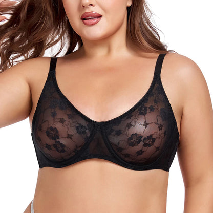 Sexy Womens Bras Lace Sheer Brassiere Plus Size Bra Female Underwire Underwear Lingerie BH Tops B C D E F Cup