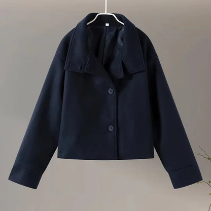 Urban Black Woolen Blend Coats Women Stand Collar Single-breasted Long Sleeve Thick Warm Jacket 2025 Autumn Winter Lady Outwear
