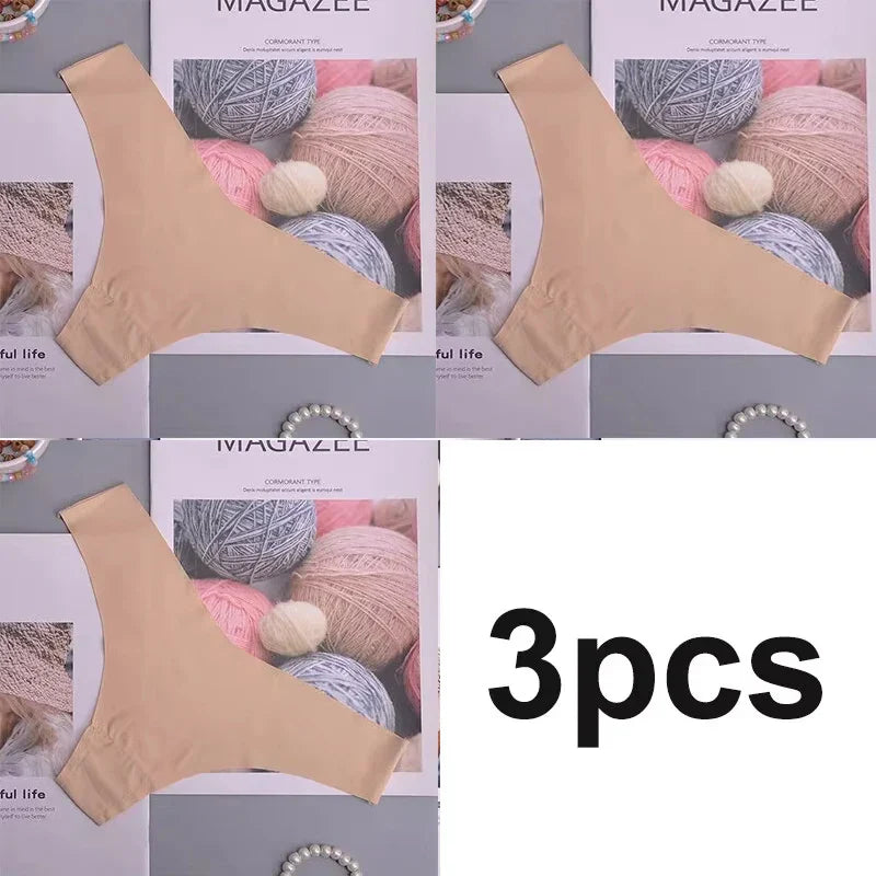 3PCS  Panties Women Ice Silk Underwear Low Waist V-Waist Briefs Cotton Crotch Breathable Quick-Drying Sports Underwear