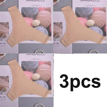 3PCS  Panties Women Ice Silk Underwear Low Waist V-Waist Briefs Cotton Crotch Breathable Quick-Drying Sports Underwear