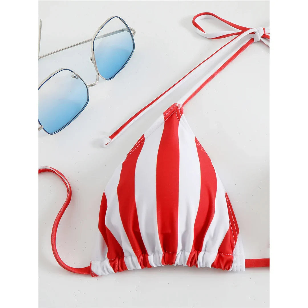 Flag Printed Halter Strappy High Cut Bikini Female Swimsuit Women Swimwear Two-pieces Bikini set Bather Bathing Suit Swim V6144