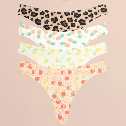 FINETOO 4Pcs Ultra Soft Underwear For Women Sexy Graphic Print Seamless Thongs Female Stretch Leopard G Strings Comfort Lingerie