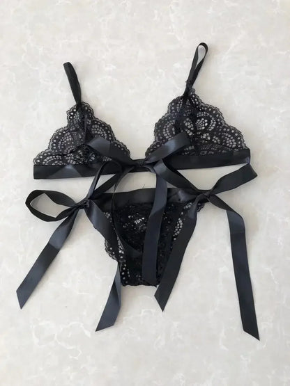 Sexy Lace Bra Brief Set Lingerie Set Women Underwear Transparent Bra Panties Sets Female Red Ultra-thin Unlined Underwear Set