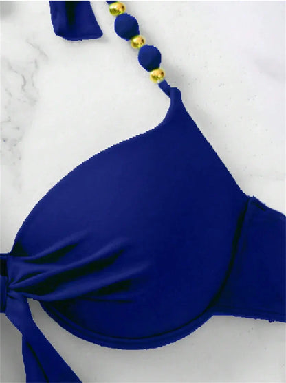 Summer Bikini New Underwired Bra Push Up Swimsuit Women Chest Knot Bow Bathing Suit Outfits Ties Swimwear Women Swimming Suit XL