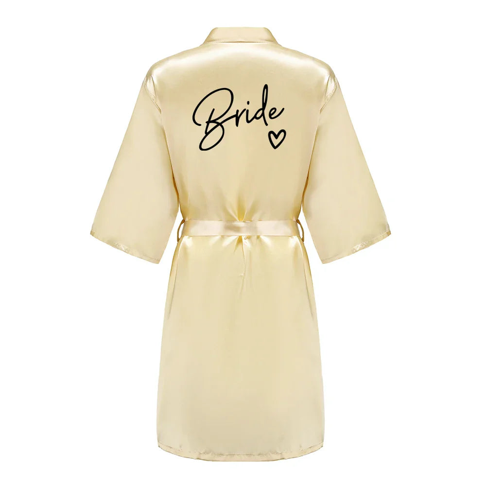 Wedding Party Team Bride Robe With Black Letters Kimono Satin Pajamas Bridesmaid Bathrobe SP003