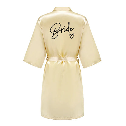 Wedding Party Team Bride Robe With Black Letters Kimono Satin Pajamas Bridesmaid Bathrobe SP003