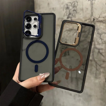 For Magsafe Magnetic Metal Lens Protection Stand Case For  Galaxy Samsung S25 S24 S23  S22 Ultra Plus FE Shockproof Cover Bumper