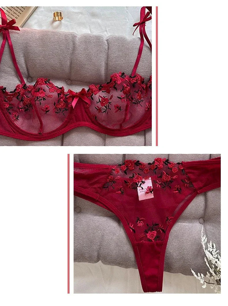 New Sexy Lace Floral Lingerie Set Women's Underwear Transparent Bra Party Sets Lace Lingerie Bra Set Underwear Set S-XL Size