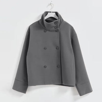 Urban Black Woolen Blend Coats Women Stand Collar Single-breasted Long Sleeve Thick Warm Jacket 2025 Autumn Winter Lady Outwear