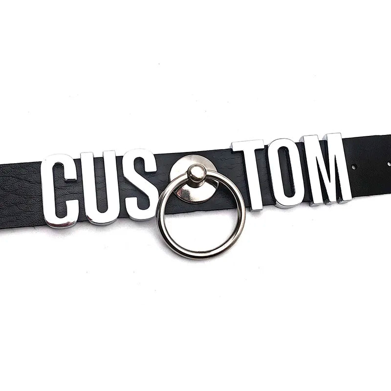 Sexy Punk Large Ring Pendant Customized Letters Collars Choker Necklace DIY Personalized Buckle Hoop Chocker Jewelry Cosplay