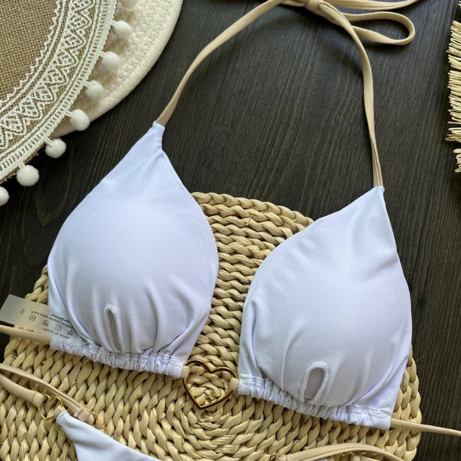 Para Praia 6 Colors Solid Brazilian Bikini Micro Swimwear T-back Swimsuit Women Sexy Biquini 2025 Thong Bikini Set Bathing Suit