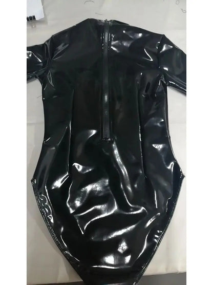 S-5XL Turtleneck Wet Look PVC Catsuit Shiny PU Leather Bodysuit Tights Sexy Cosplay Body Teddies Swimsuit Leotard Clubwear Tops