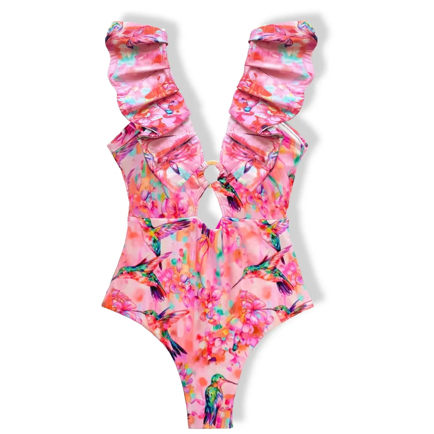 2025 New Sexy V-Neck One Piece Swimsuit Belt Swimwear Women Ruffle Monokini Push Up Swim Suit Colorful Bathing Suit Female Beach