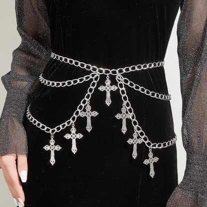 Cross waist chain women's waist jewelry niche waist decoration versatile temperament cool punk hot girl personal body chain