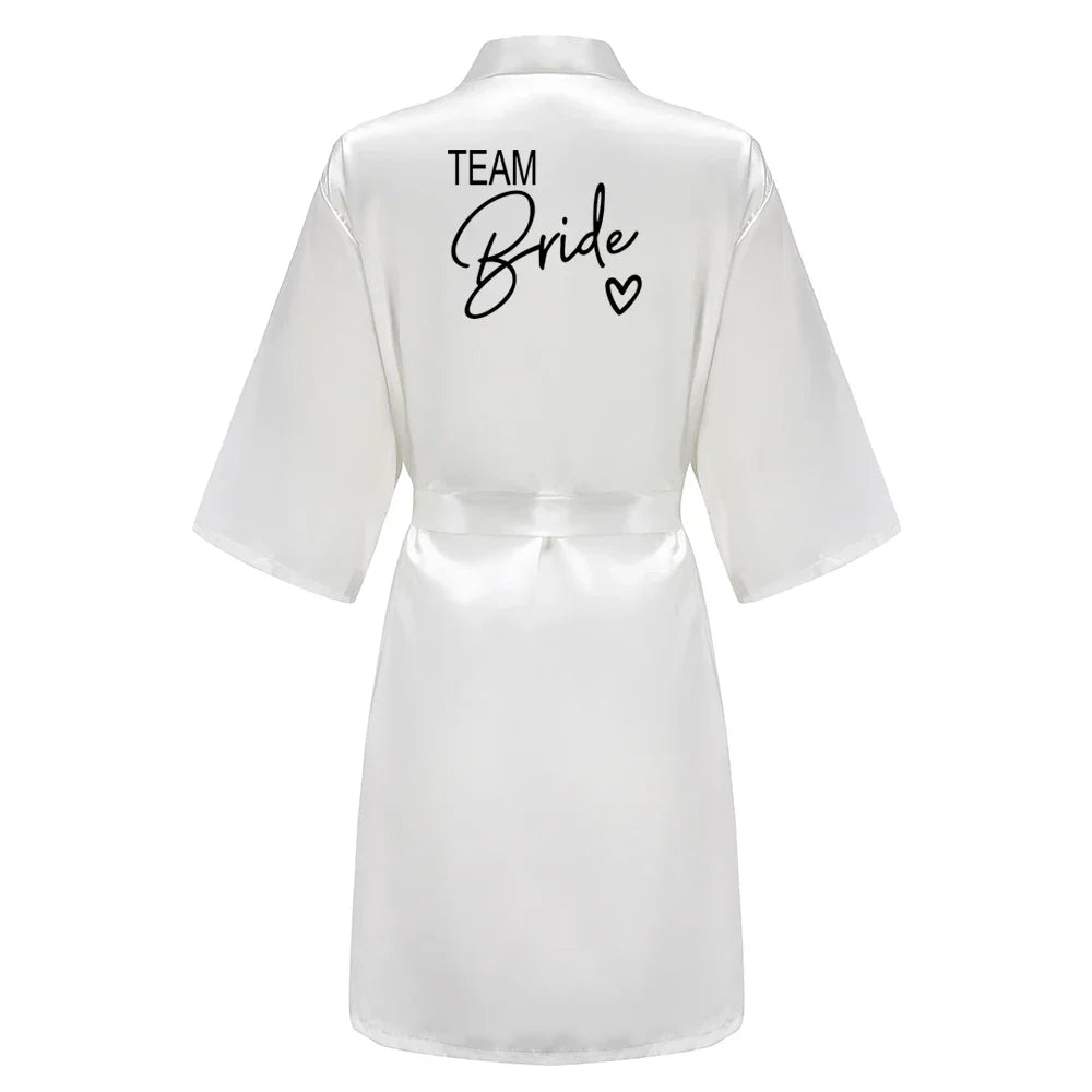 Wedding Party Team Bride Robe With Black Letters Kimono Satin Pajamas Bridesmaid Bathrobe SP003