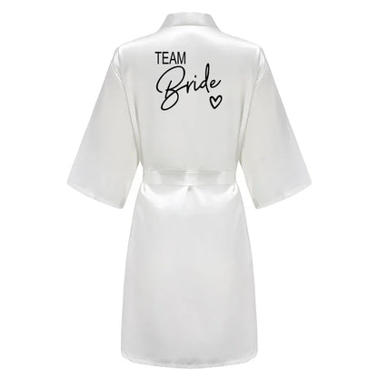 Wedding Party Team Bride Robe With Black Letters Kimono Satin Pajamas Bridesmaid Bathrobe SP003