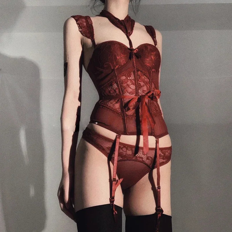 Sexy Fashion Lingerie Tight Fitting Lace Bodysuit Women's Underwear Sets Sexy Bra Set Transparent Thin Erotic Lingerie