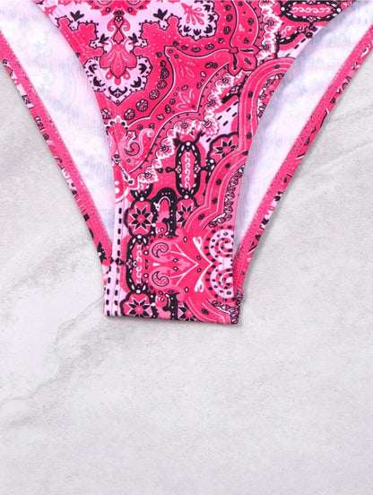 2025 Summer Sexy Print Two-Piece Bikini Women's Halter Swimwear Bandage Backless Swimsuit Tight Push Up Beach Party Bathing Suit