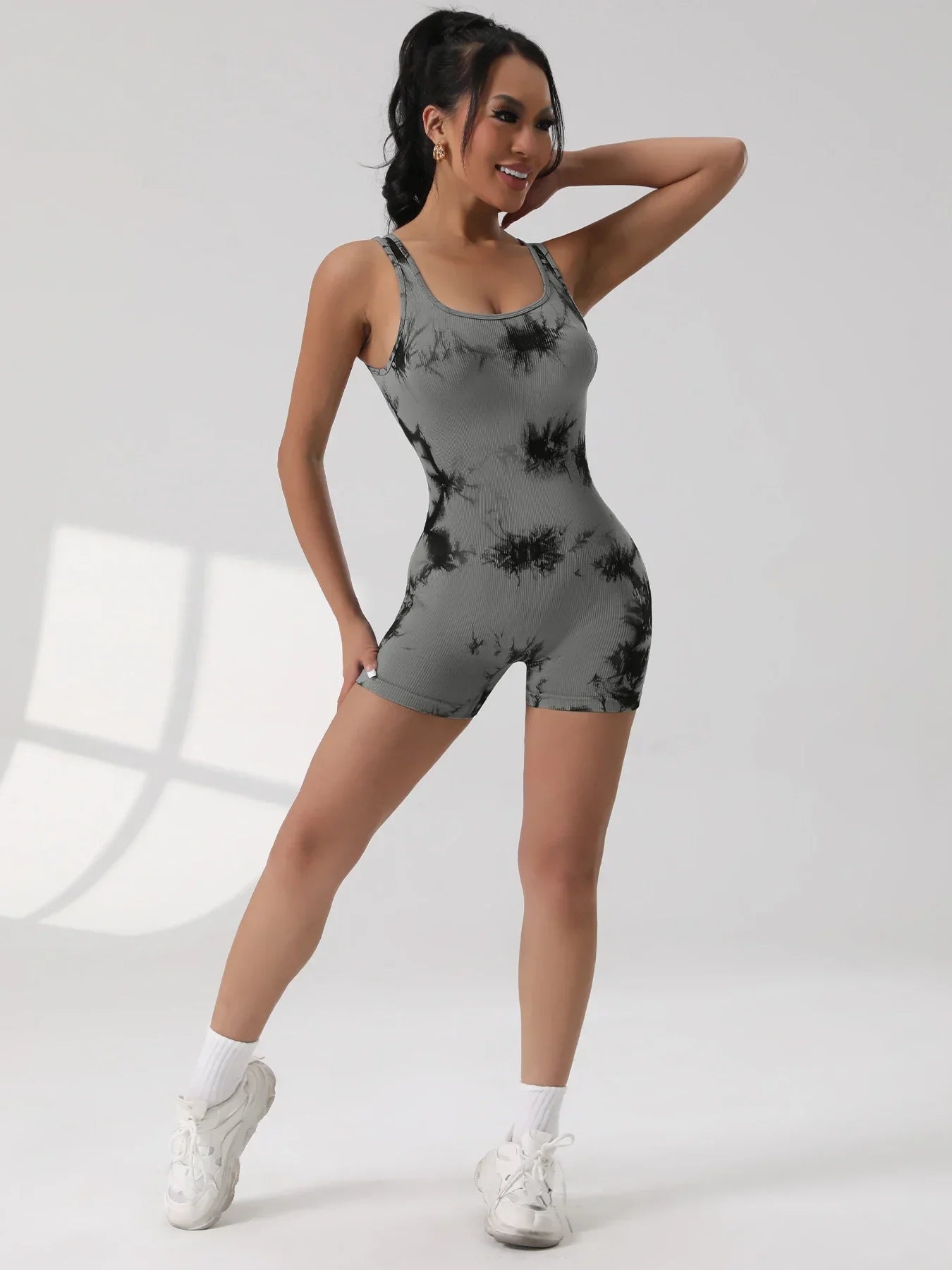 1PCS Backless Yoga Suit U Neck Sleeveless Sports Jumpsuit Solid Colour Threaded Stretch Women Bodysuit Without Bust Pads