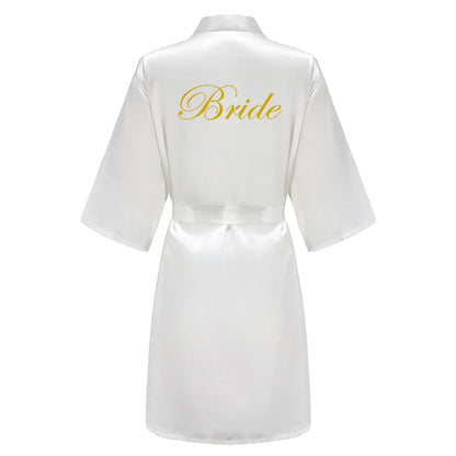 Wedding Party Team Bride Robe With Black Letters Kimono Satin Pajamas Bridesmaid Bathrobe SP003