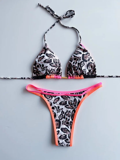 RUOTONGSEPT 2023 Sexy Spliced Swimsuit Women Swimwear Tiger Stripe Print Micro Bikini Set Brazilian Biquinis Beach Bathing Suit