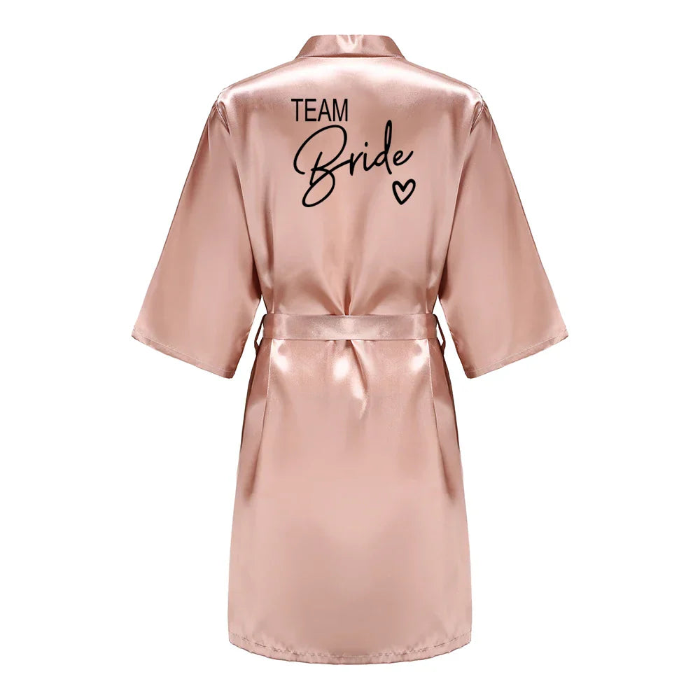 Wedding Party Team Bride Robe With Black Letters Kimono Satin Pajamas Bridesmaid Bathrobe SP003
