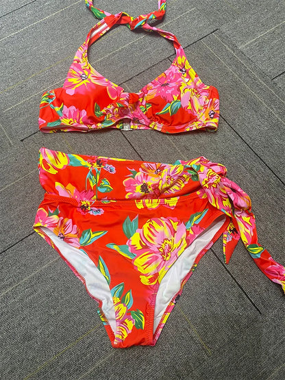 Rinabe Push Up Bikinis Swimsuit Female Beachwear Floral Print Swimwear Women Bathing Suit High Waist Bikini Sets Sexy Biquinis