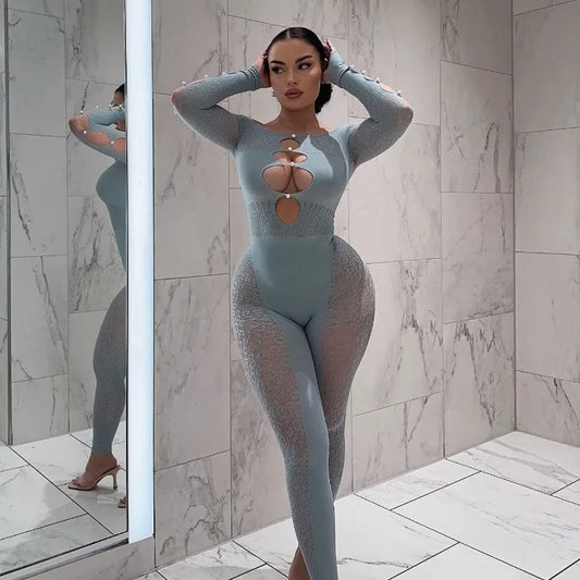 Viral Cheetah Bodysuit Pearl Embellished Mesh Lingerie Seductive Jacquard Catsuit for Women Flirtatious See Through Outfit
